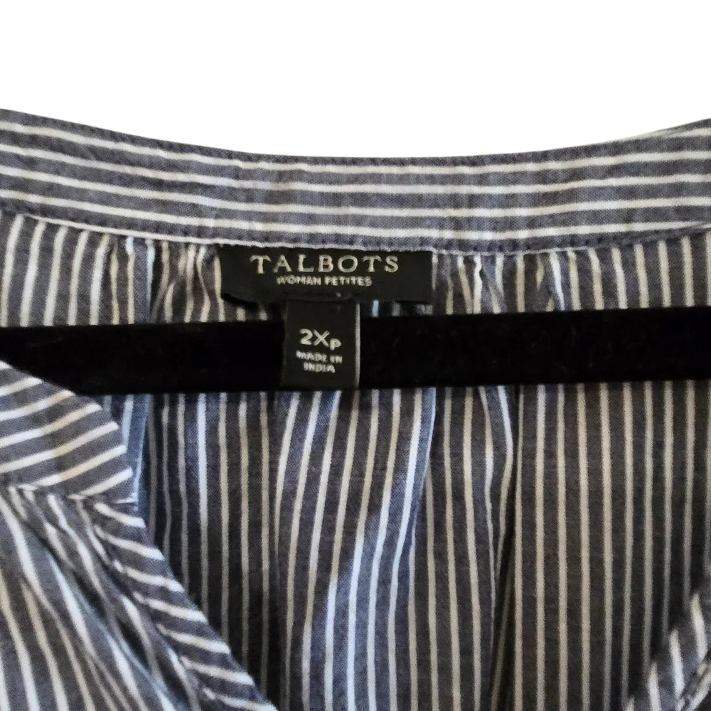 Talbots Blue Striped Blouse with Floral Embroidery - Picture 4 of 5
